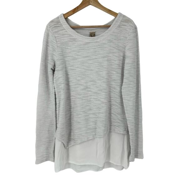 XCVI Mixed Material Lagenlook‎ Top White Asymmetrical Knit Size M - Picture 1 of 9